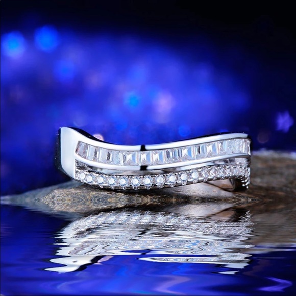 *NEW*925 Silver Wave Bridal Wedding Diamond Ring - Picture 4 of 6